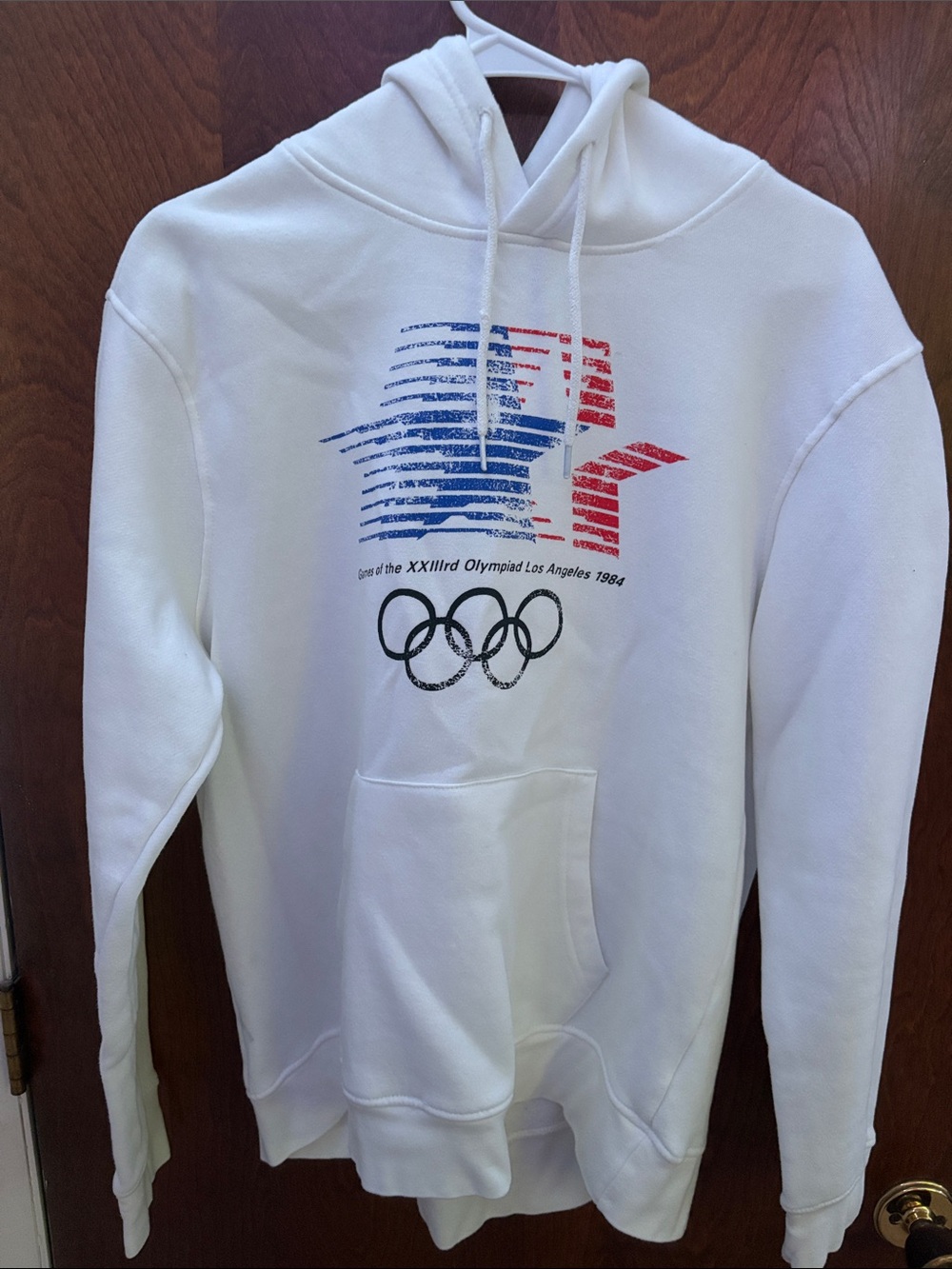 Men’s Large Old Navy White Olympic Graphic Hoodie - LA 1984 Games